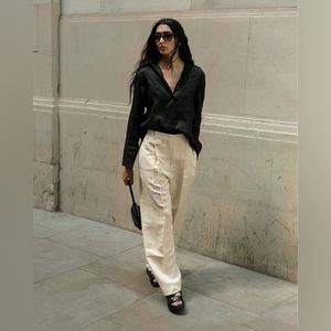 COS Wide-leg Pleated Linen-blend Pants